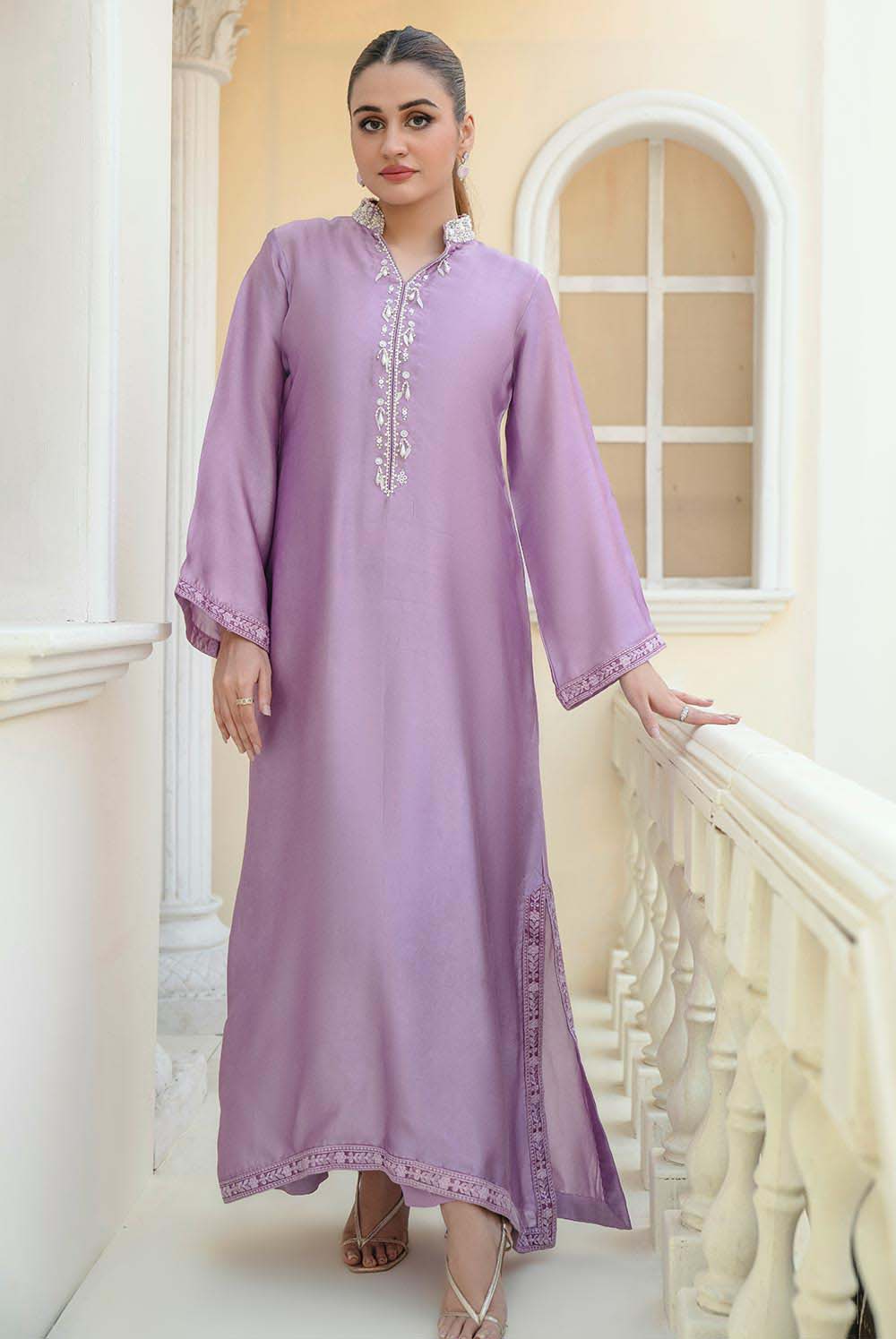 fitted lace wedding dress ZERIN – Dark Lilac Shisha Silk Pakistani Dress with Hand Embroidery –  Shireen Lakdawala