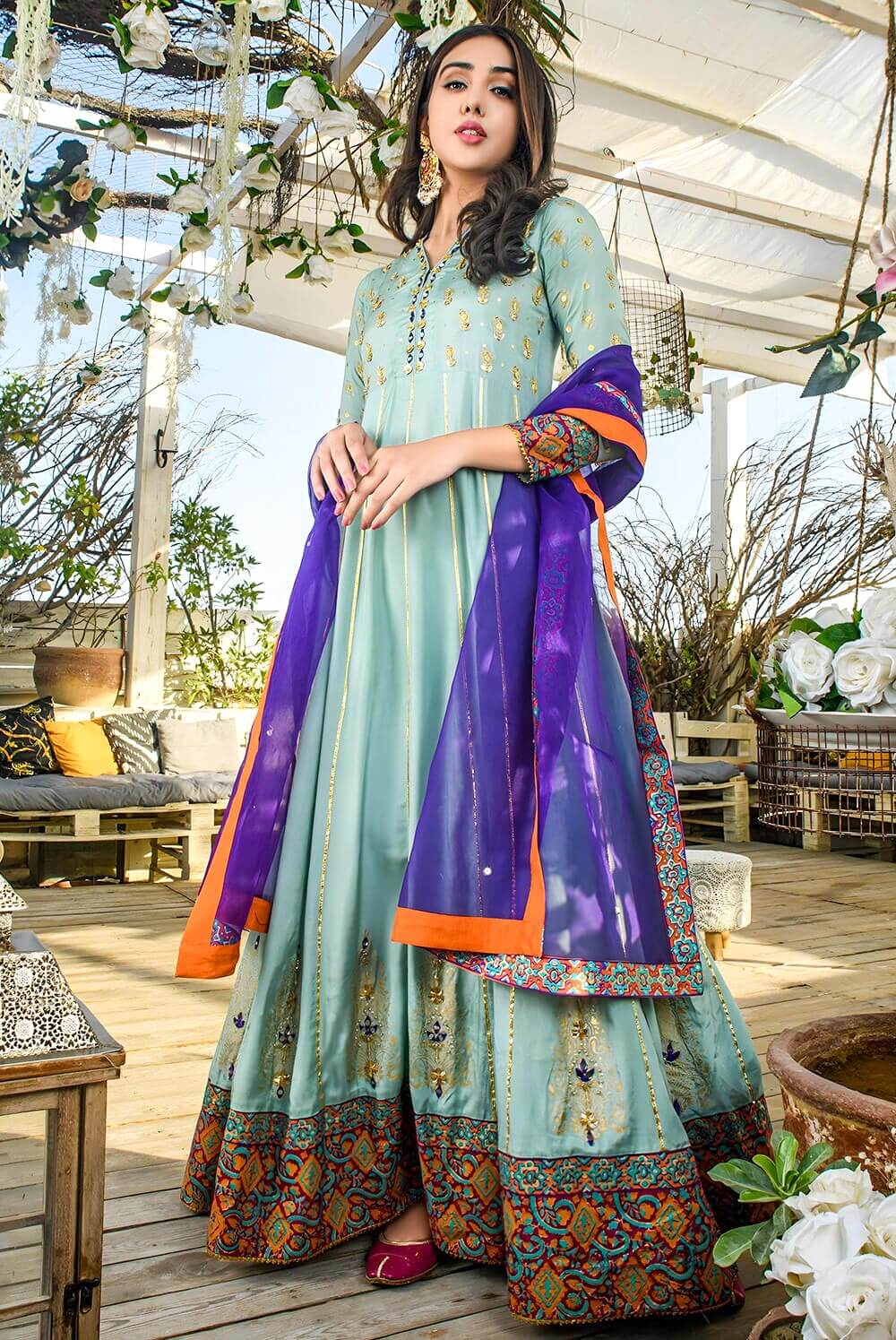 Crystal Green Pakistani Dress Chiffon with Embroidery & Tilla Work Shirt & Pants / S / Dupatta As Shown Crystal Green Pakistani Dress Chiffon with Embroidery & Tilla Work Shirt & Pants / S / Dupatta As Shown
