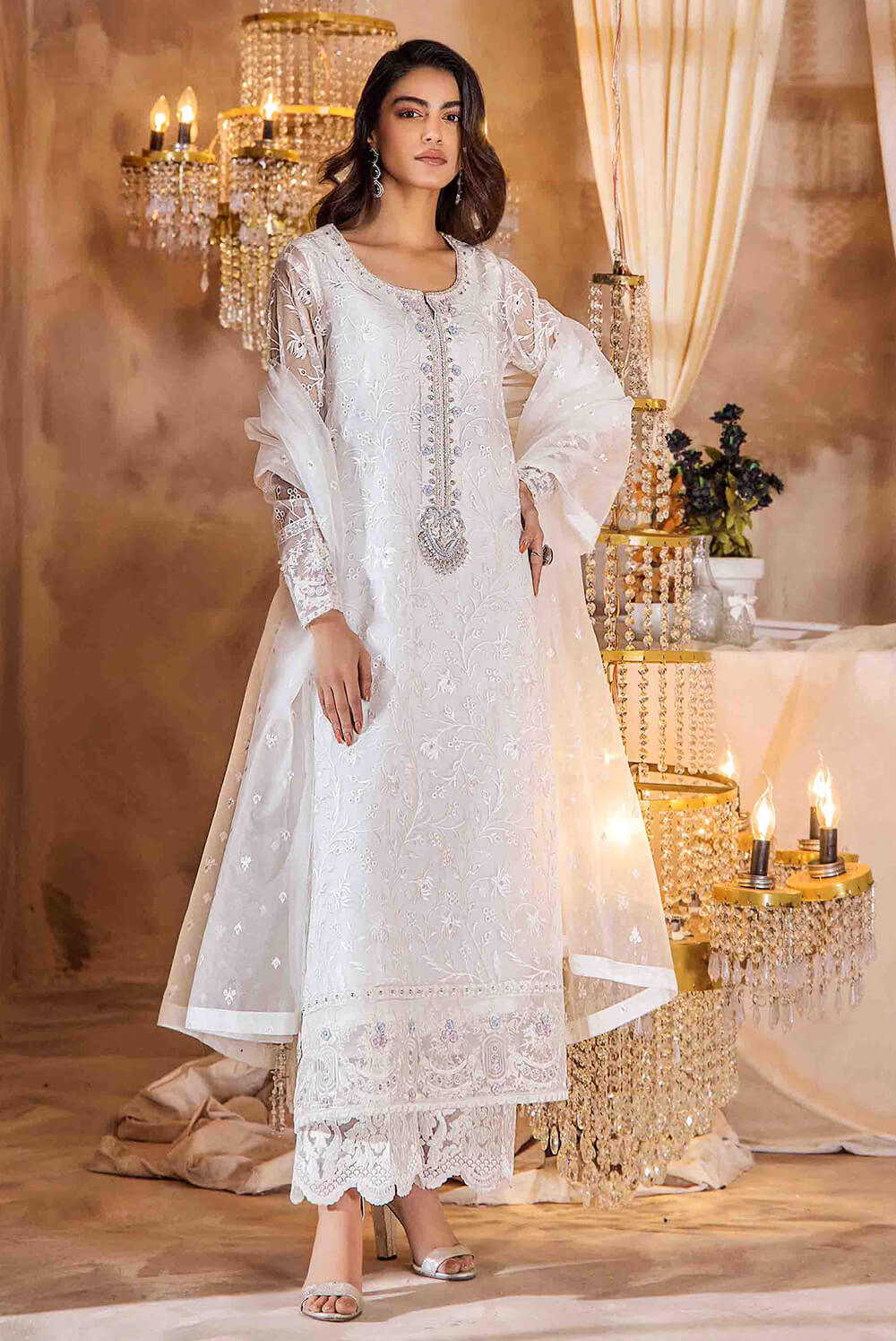 Sehar | White Cutwork Thread Embroidered Set | Shireen Lakdawala