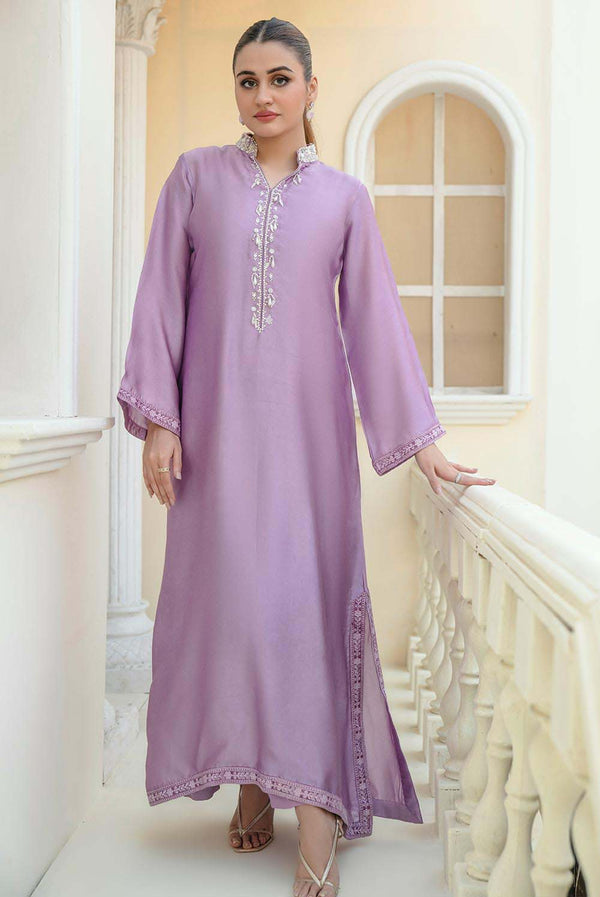 ZERIN Dark Lilac Shisha Silk Pakistani Dress with Hand Embroidery Shireen Lakdawala ZERIN Dark Lilac Shisha Silk Pakistani Dress with Hand Embroidery Shireen Lakdawala
