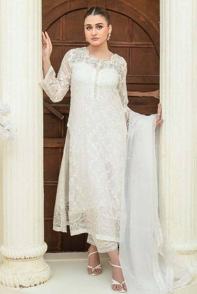 AZIRA – White Chiffon Pakistani Dress with Crystal Embroidery – Shireen  Lakdawala