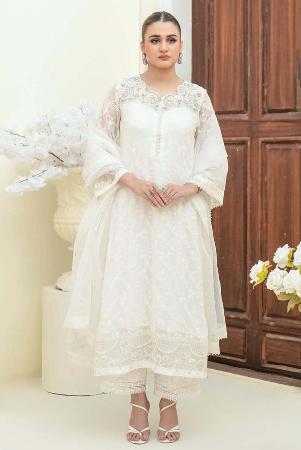 AZIRA – White Chiffon Pakistani Dress with Crystal Embroidery – Shireen  Lakdawala