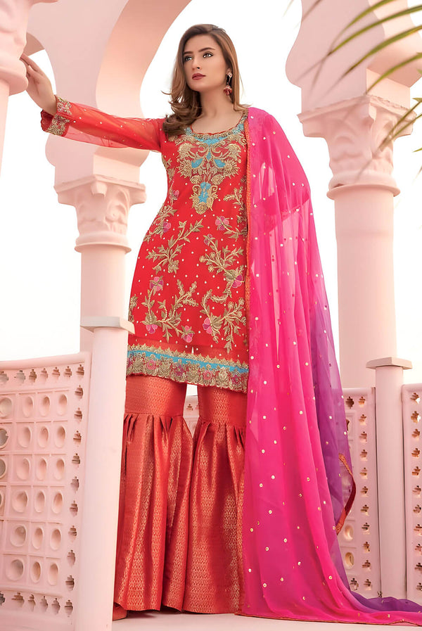 slim fit dress slacks Regal Rose Gold – Honey Waqar Pakistani Formal Wedding Ensemble –  clothesforum main image 1