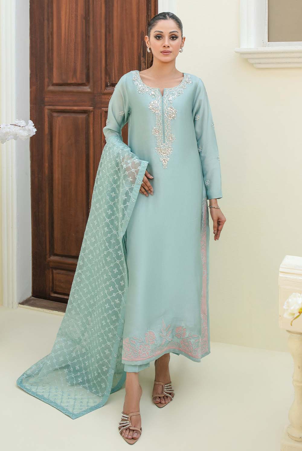 Elira | Ice Blue Shisha Silk Set | Shireen Lakdawala