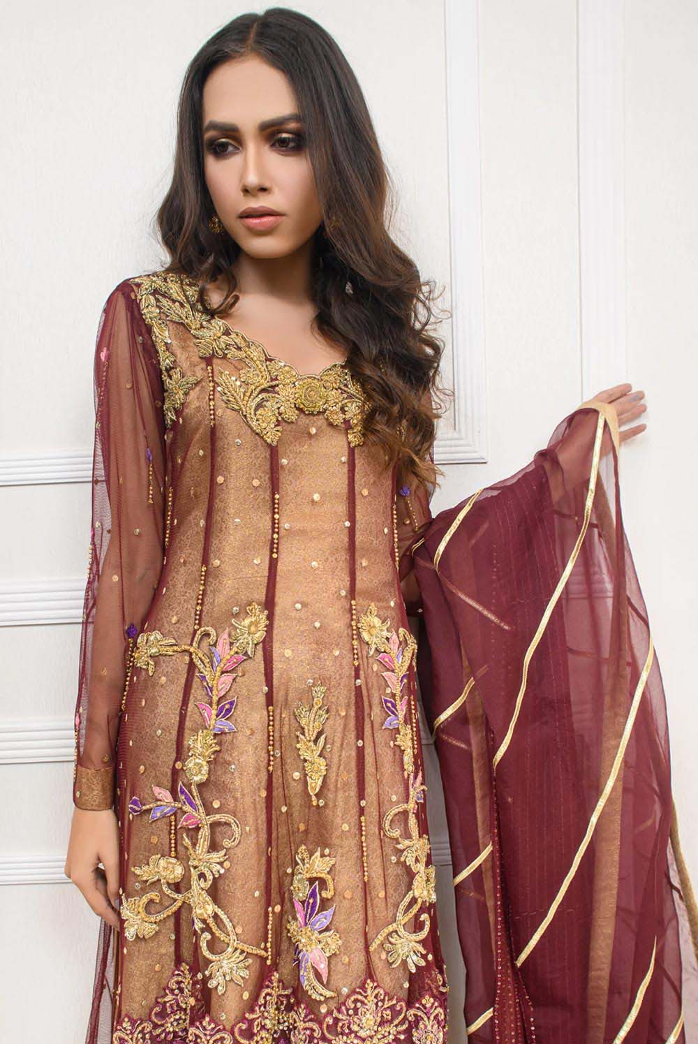 Mahi Pakistani Designer Dress Silk with Zari & Crystal Embellishments Shirt & Pants / L / Base Mahi Pakistani Designer Dress Silk with Zari & Crystal Embellishments Shirt & Pants / L / Base