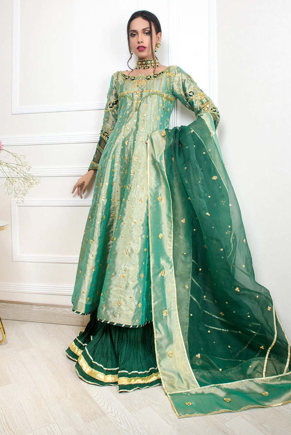 Manizeh Pakistani Dress  Organza with Handcrafted Tilla & Beads  Shireen  Lakdawala