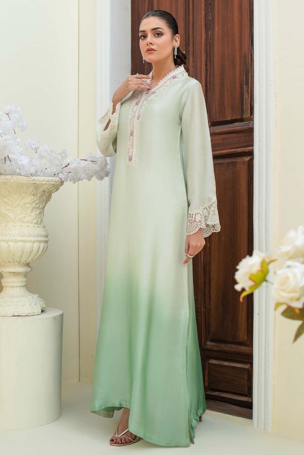 NURI – Ombre Shisha Silk Pakistani Kaftan with Pearl Embroidery ...