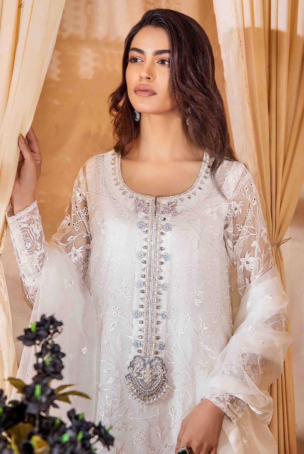 Sehar | White Cutwork Thread Embroidered Set | Shireen Lakdawala